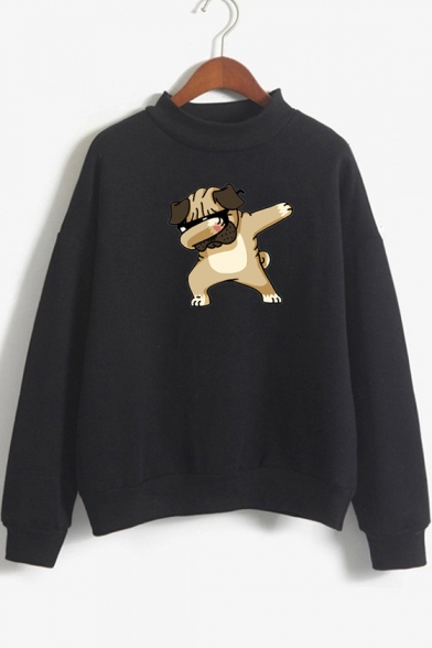 Mock Neck Long Sleeve Funny Cartoon Dog Pullover Casual Sweatshirt