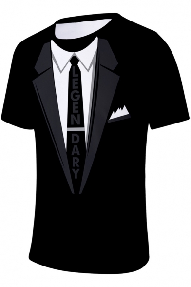 Summer Cool 3D Like A Level 99 Boss Letter LEGENDARY Tie Blazer Print Short Sleeve Black T-Shirt