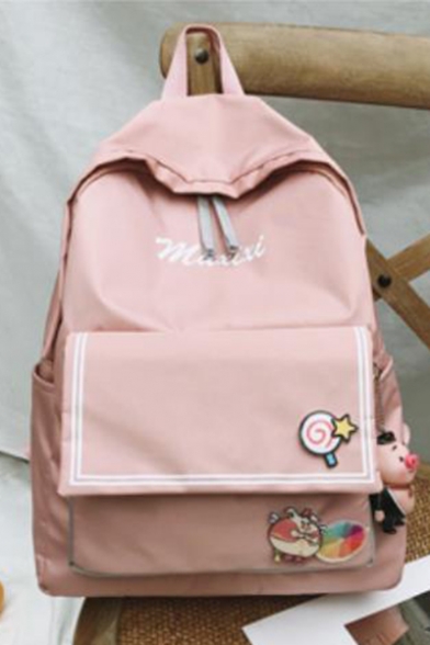 30*13*41cm Girls Lovely Cartoon Patched Large Capacity School Bag Backpack with Pig Pendant