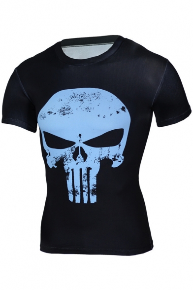 3D Skull Print Men's Compression Quick Dry Bodybuilding Fitness Gym T-Shirt