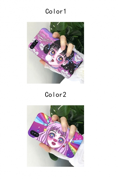 Cartoon Comic Girl Printed Soft Polish Purple iPhone Case