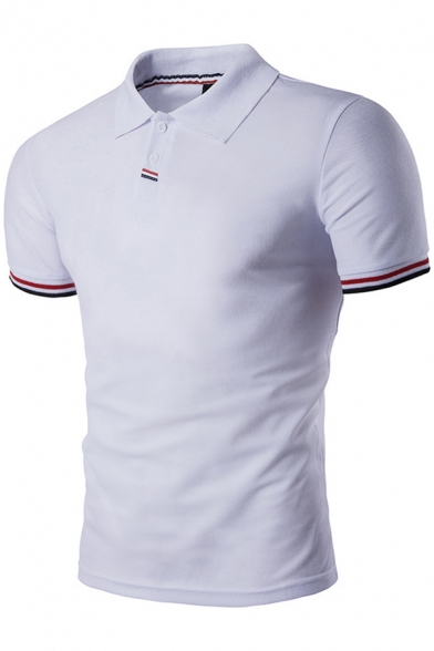 Colorful Contrast Stripe Trim Two-Button Short Sleeve Slim Fit Business Polo for Men