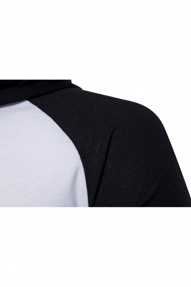 Fashion Colorblock Raglan Short Sleeve Slim Fitted Drawstring Hoodie for Guys