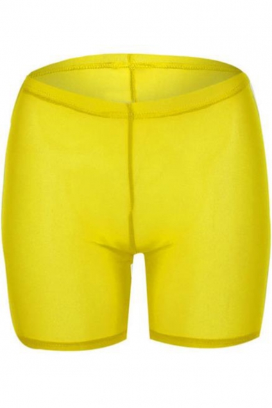 New Trendy Sexy Sheer Mesh Simple Plain High Waist Skinny Fit Shorts
