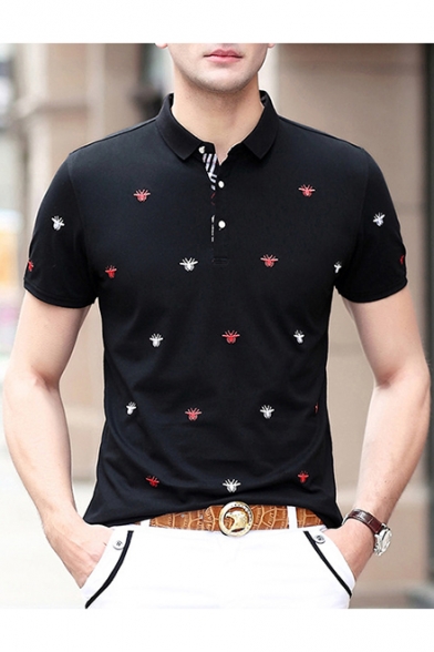 Summer Trendy Allover Spider Print Short Sleeve Men's Classic-Fit Polo