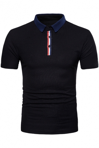 Basic Simple Contrast Collar Short Sleeve Summer Sport Slim Fit Polo Shirt for Men