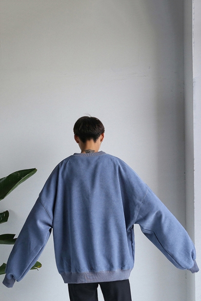 Basic Simple Plain Round Neck Long Sleeve Oversized Pullover Sweatshirt
