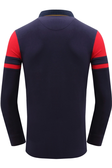 Men's Classic-Fit Color Block Letter Print Long Sleeve Logo Polo Shirt