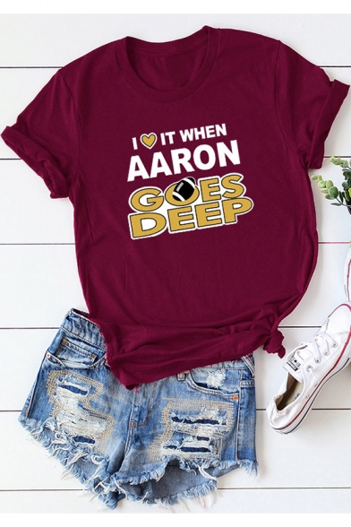 Summer Letter I LOVE IT WHEN AARON GOES DEEP Basic Casual Cotton T-Shirt