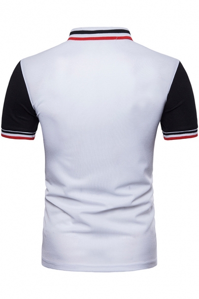 Fashion Colorblocked Rib Collar Striped Trim Short Sleeve Fitted Polo Shirt for Men