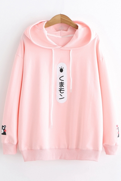 Girls Lovely Cartoon Printed Long Sleeve Relaxed Cotton Hoodie