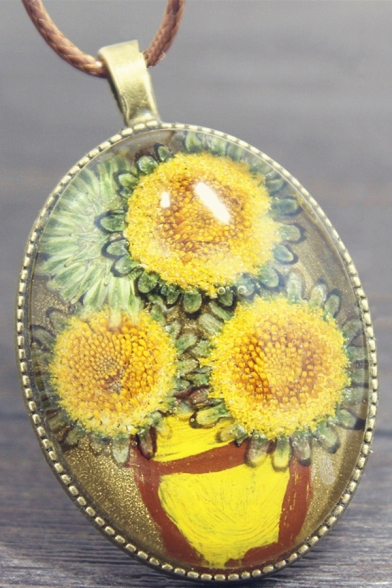 Retro Sunflower Plant Specimens Gemstone Sweater Necklace