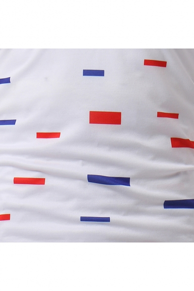 Unique Colorful Striped Short Sleeve Men White Slim Fit Polo Shirt