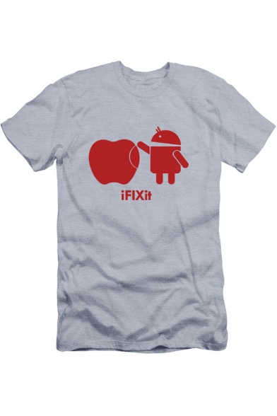 Funny Cartoon Android VS Apple Letter I FIX IT Print Loose Fit T-Shirt