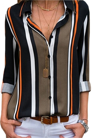 New Fashion Colorful Striped Printed Long Sleeve Button Down Shirt