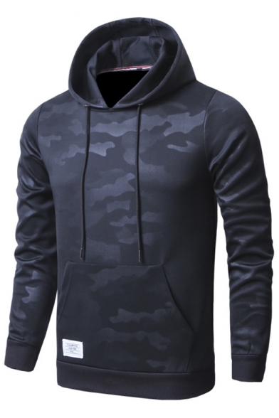 New Trendy Camouflage Pattern Basic Long Sleeve Regular Fitted Drawstring Hoodie