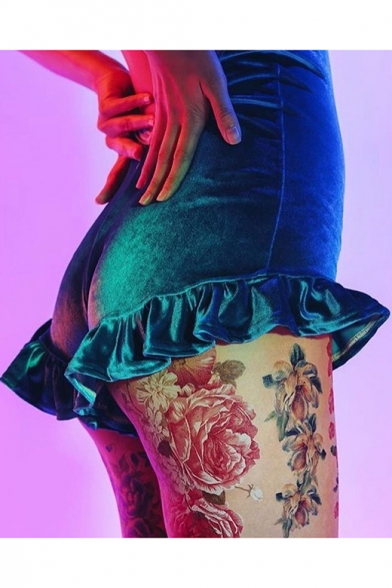 Women's Sexy Nightclub High Waist Ruffled Hem Plain Velvet Hot Pants Shorts