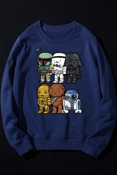 Funny Cartoon Star Wars Character Printed Round Neck Long Sleeve Pullover Sweatshirt