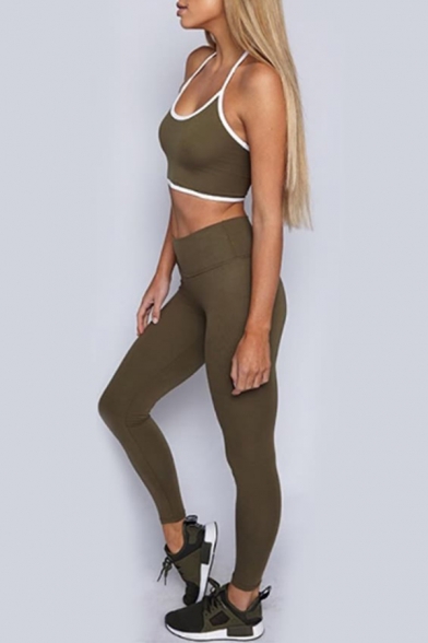 Halter Neck Cropped Cami Top Skinny Fit Pants Sport Casual Co-ords for Women