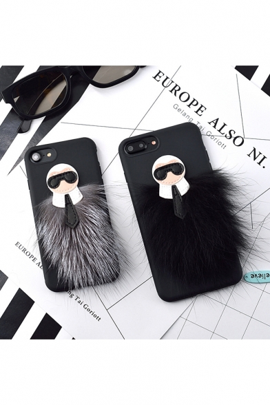 Cartoon Patched Fur-Embellished Luxurious iPhone Case