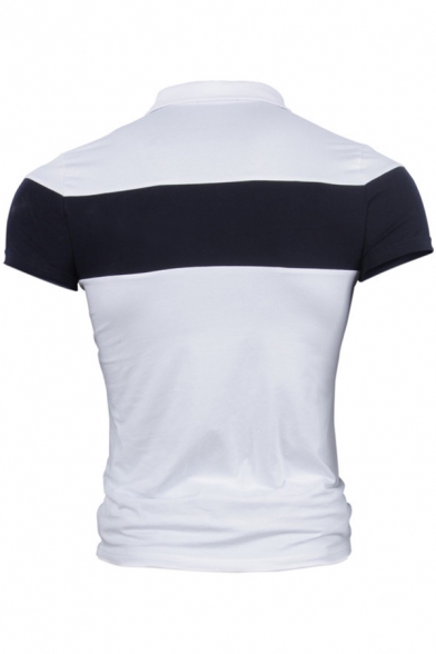 Men's Summer Casual Fashion Patched Shirt Collar Striped Short Sleeve Polo Shirt
