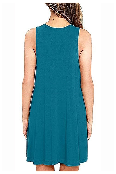 Lutratocro Women Pleated Tank Dress Pocket Simple Baggy Fit Solid Color Swing Dresses 