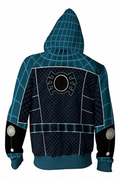 3D Cosplay Costume Printed Blue Zip Up Hoodie