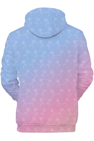 Boy Band Fashion Ombre Floral Print Simple Long Sleeve Regular-Fit Blue Hoodie