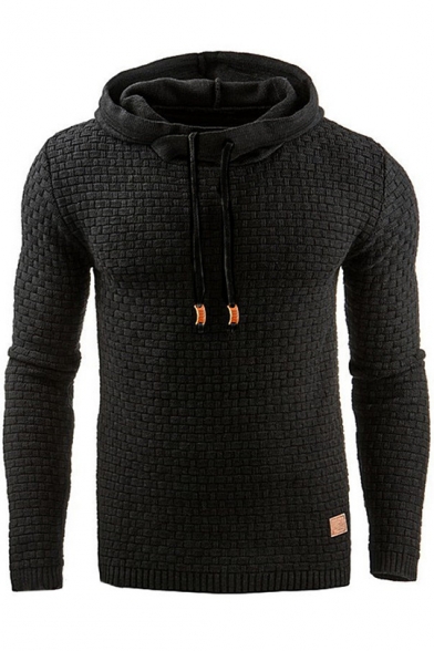 Fashion Solid Color Lattice Sport Casual Fitted Long Sleeve Drawstring Hoodie