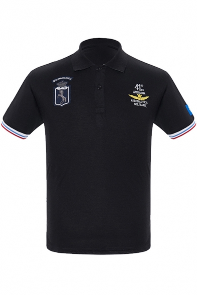 Fashion Striped Trim Popular Air Force One Logo Embroidery Classic-Fit Polo Shirt for Men