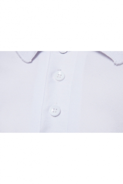Men's Summer Vertical Striped Three-Button Short Sleeve Slim Fit Pique Polo Shirt