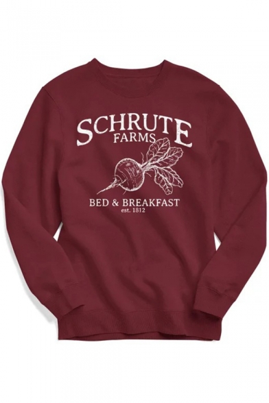 Popular Letter SCHRUTE FARMS Graphic Printed Basic Round Neck Long Sleeve Red Sweatshirt