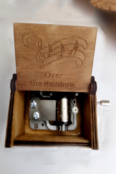 Retro Letter OVER THE RAINBOW Note Carved Brown Hand Cranked Music Box