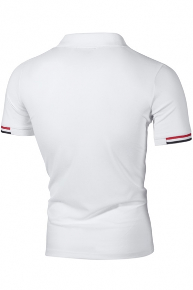 Simple Striped Trim Short Sleeve Half-Zip Collar Men's Regular Fit Polo Shirt