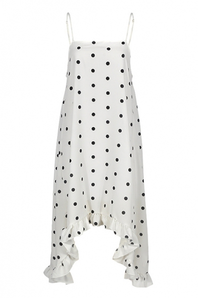 Women's Holiday Fashion Polka Dot Print Chiffon Asymmetrical Cami Dress