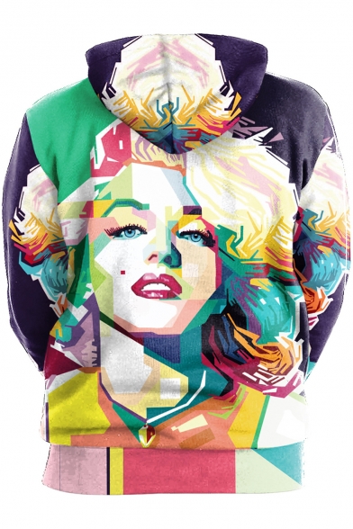Fancy Watercolor Marilyn Monroe Figure Print Pullover Loose Fit Drawstring Hoodie