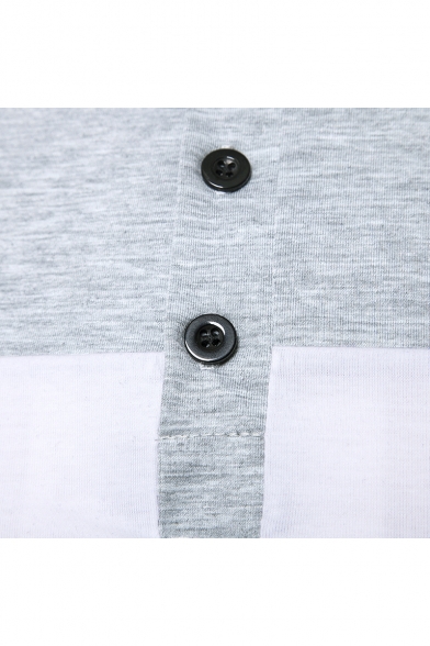 Fashion Rib Collar Colorblocked Long Sleeve Men's Casual Regular Fit Polo Shirt