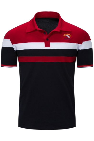 Fashion Striped Printed Letter Logo Embroidered Short Sleeve Men's Classic-Fit Polo Shirt