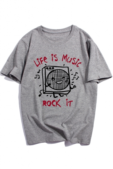 LIFE IS MUSIC ROCK IT Unisex Short Sleeve Loose Fit Cotton Graphic Tee