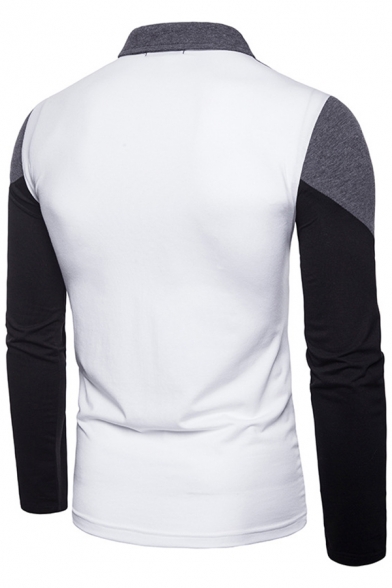 Men's New Fashion Colorblock Slim Fitted Long Sleeve Polo Shirt