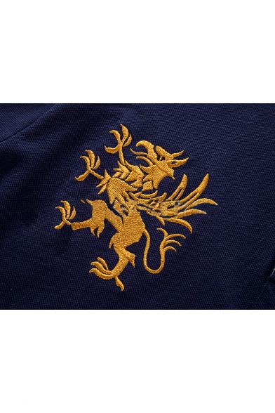 Rib Collar Colorblocked Air Force One Logo Print Short Sleeve Cotton Polo Shirt for Men