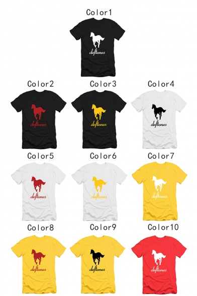 Stylish Rock Letter DEFTONES Horse Print Casual Loose T-Shirt