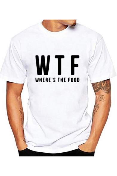 Summer Funny Letter WTF WHERE'S THE FOOD Print Basic Short Sleeve T-Shirt