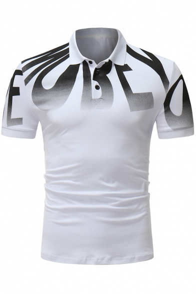 Unique Letter Printed Short Sleeve Three-Button Men Classic-Fit Polo Shirt