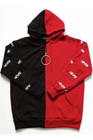 Wanna One Kpop Fire Letter NEVER Print Colorblocked Black and Red Hoodie