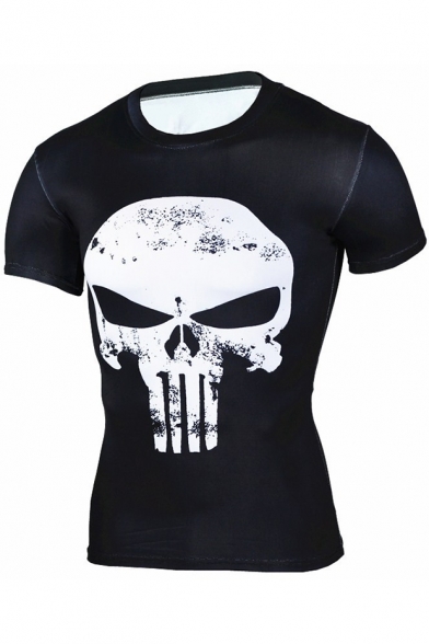 3D Skull Print Men's Compression Quick Dry Bodybuilding Fitness Gym T-Shirt