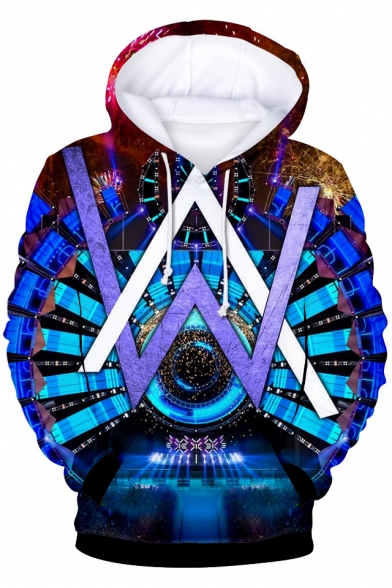 Norwegian DJ 3D Galaxy Pattern Cool Double W Logo Long Sleeve Relaxed Loose Fit Drawstring Hoodie