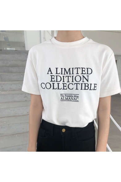 Basic Crewneck Short Sleeve Simple Letter A LIMITED EDITION Pattern White T-Shirt