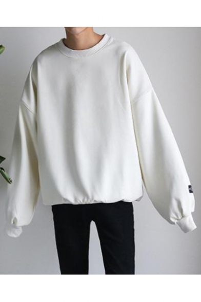 Basic Simple Plain Round Neck Long Sleeve Oversized Pullover Sweatshirt