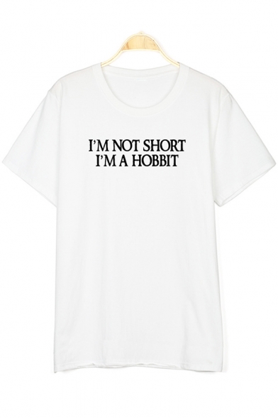 Cotton Funny Letter I'M NOT SHORT I'M A HOBBIT Short Sleeve Basic T-Shirt